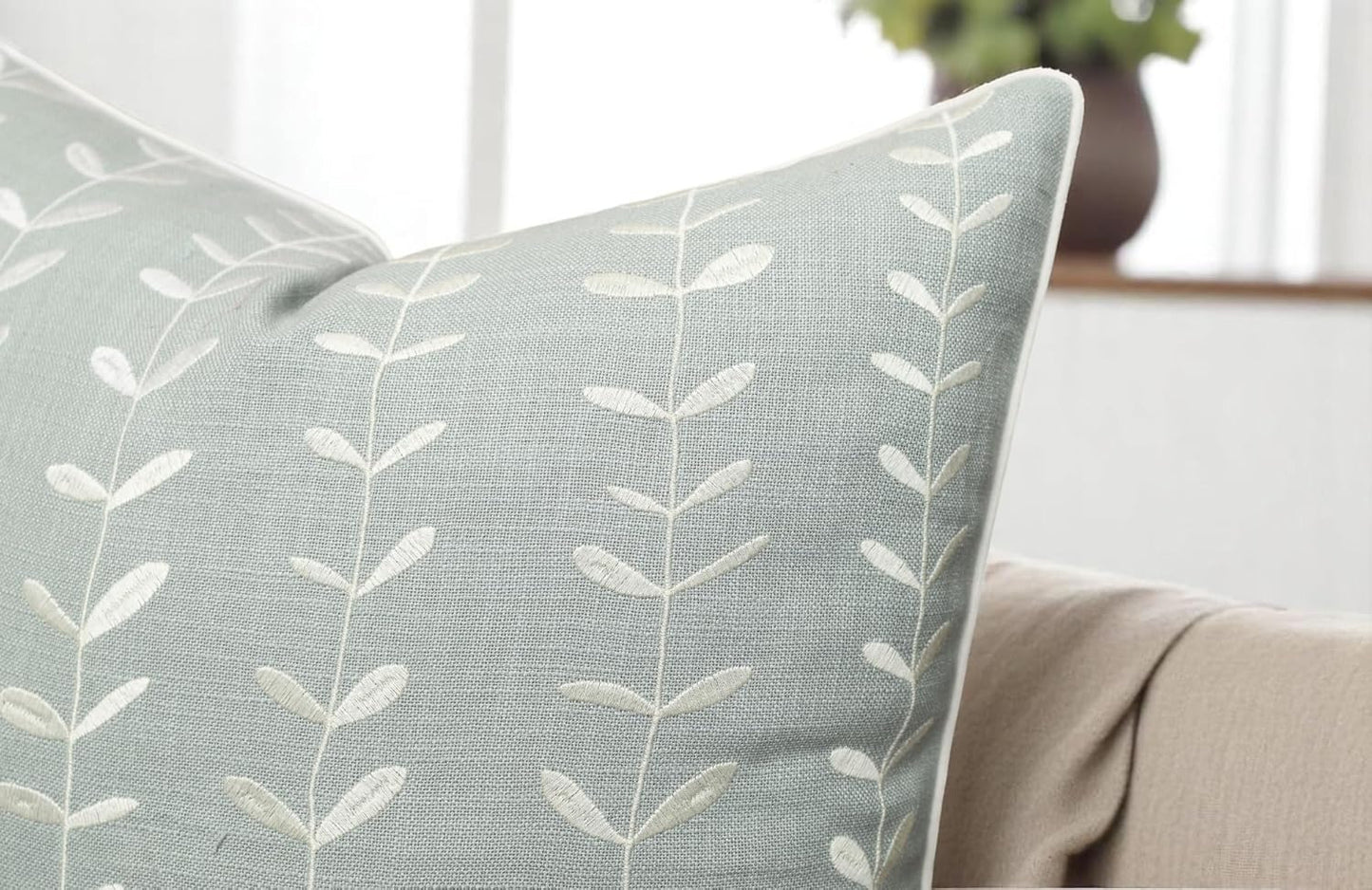 VAGMINE Embroidered Lollipop Cushion Cover - 20x20 Inches Square - 100% Cotton Robins Egg Throw Pillow Case - Subtle Textured Pattern - Perfect for Sofa, Lounge, Bed, Farmhouse, Office Decor