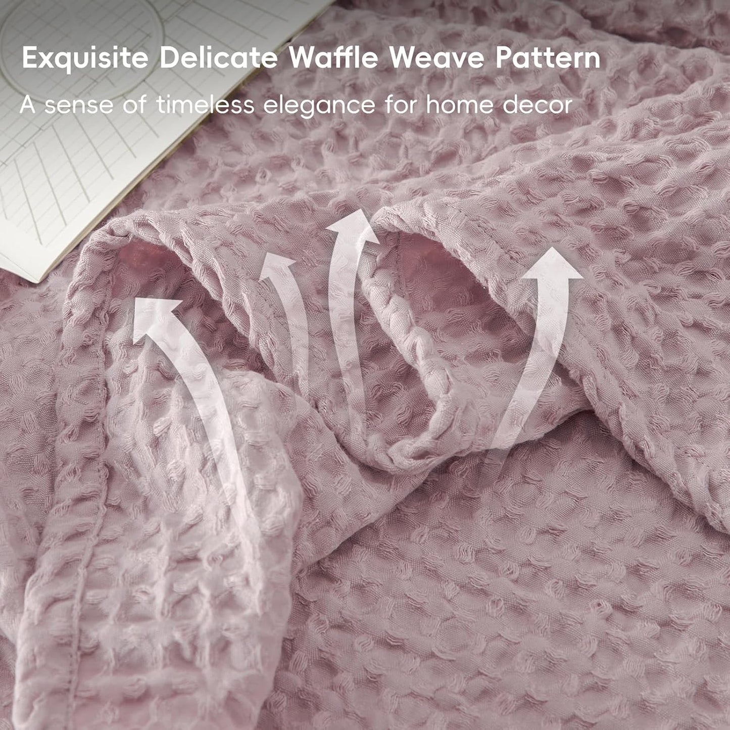 PHF Ultra Soft Waffle Weave Blanket Twin Size 66"x 90"- Washed Lightweight Breathable Cozy Woven Blanket for Bed - Aesthetic Decor for Couch Bedding Sofa Home Car - Dusty Rose
