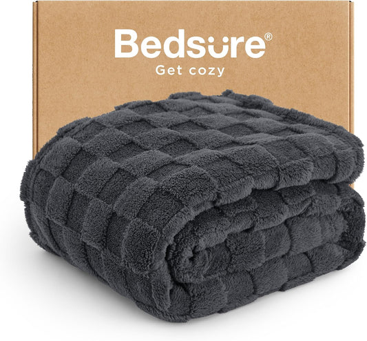 Bedsure GentleSoft Dark Grey Throw Blanket for Couch - Checkered Fleece Blankets Gifts for Women Men Girls, Cute Soft Cozy Throw for Bedroom Home Decor Gifts, 50x60 Inches