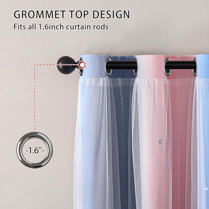 XiDi 90 Inches Curtains for Girls Bedroom 2 Panels Set, Blackout Rainbow Curtains for Kids Room Decor, Unicorn Wall Decals Drapes for Little Girl Nursery Room Pink/Grey/Blue 34 Inches Wide