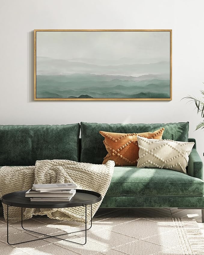 SHENIFY Vintage Landscape Framed Wall Art Foggy Mountain Farmhouse Decor Retro Wilderness Illustrations Decorative for Hallway Bedroom Living Room Dining Room - 20x40in Natural Framed