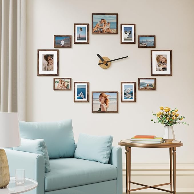 Vittanly 12 Pack Picture Frames Collage Wall Decor for Mounting or Tabletop Display, Gallery Wall Frame Set for Family, Multi Sizes Including 4pcs 8x10, 4pcs 5x7, 4pcs 4x6, Brown
