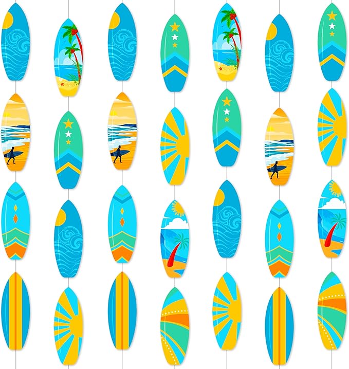 6pcs Surfing Surfboard Party Hanging Garlands Summer Surfing Birthday Party Decoration Surfboard Theme Banner Garlands Room Wall Decor for Summer Beach Surf Baby Shower Supplies