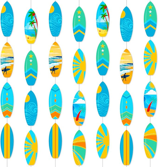 6pcs Surfing Surfboard Party Hanging Garlands Summer Surfing Birthday Party Decoration Surfboard Theme Banner Garlands Room Wall Decor for Summer Beach Surf Baby Shower Supplies