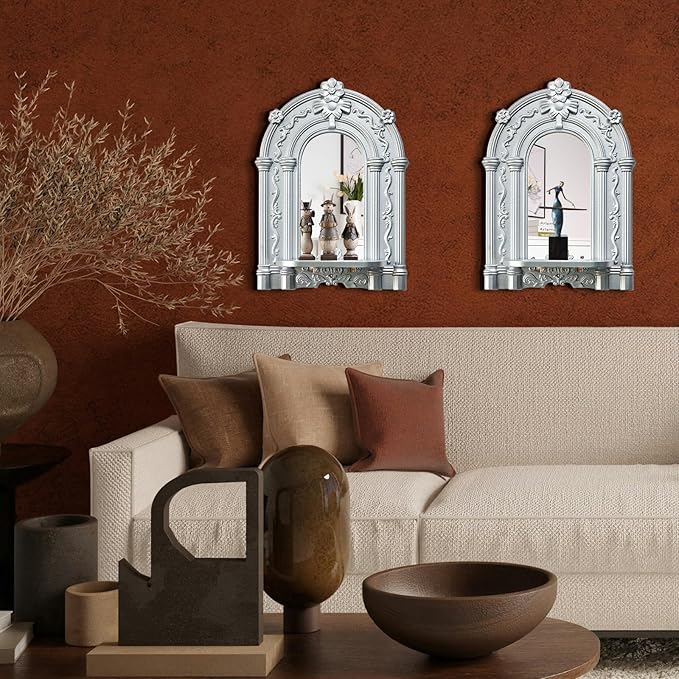 Three-Dimensional Relief Candle Sconces Set 2 Rustic Wall Mount Candle Holders Wood Hanging Wall Decor Mirrored Wall Art Hand Carved Home Decoration