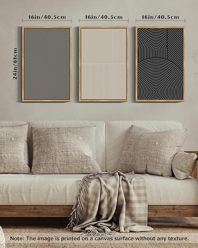 Drsoum Mid-Century Modern Framed Wall Art Large 16x24in Minimalist Abstract Boho Neutral Line Wall Decor Geometric Artwork Kitchen Dining Room Natural Framed