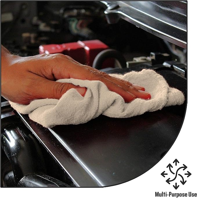 Cotton Shop Towel – Multipurpose Cleaning Cloths (14" x 12" - Pack of 100 - White) Reusable Shop Rags for Automobiles, Industrial, Restaurants, Garage, and Homes