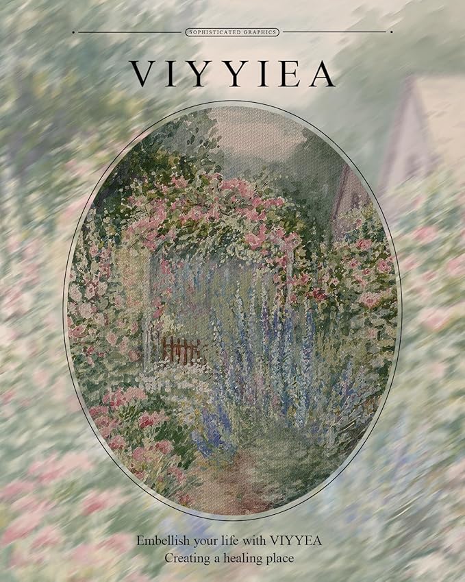 VIYYIEA Gold Framed Impressionist Garden Painting Wall Art, Watercolor Floral Landscape Art for Classic Wall Decor | Elegant Aesthetic, Glass-Free Glare-Proof Design, Lightweight Canvas | 13x16 Inch