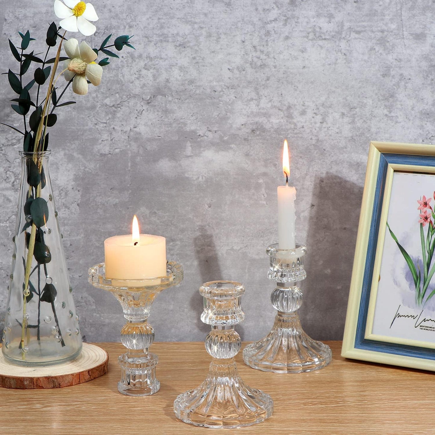 Candlestick Holders Set, 4" H Taper Candle Holders Bulk, 12Pcs Glass Candle Holders for Wedding, Festival, Party & Windowsill Decor