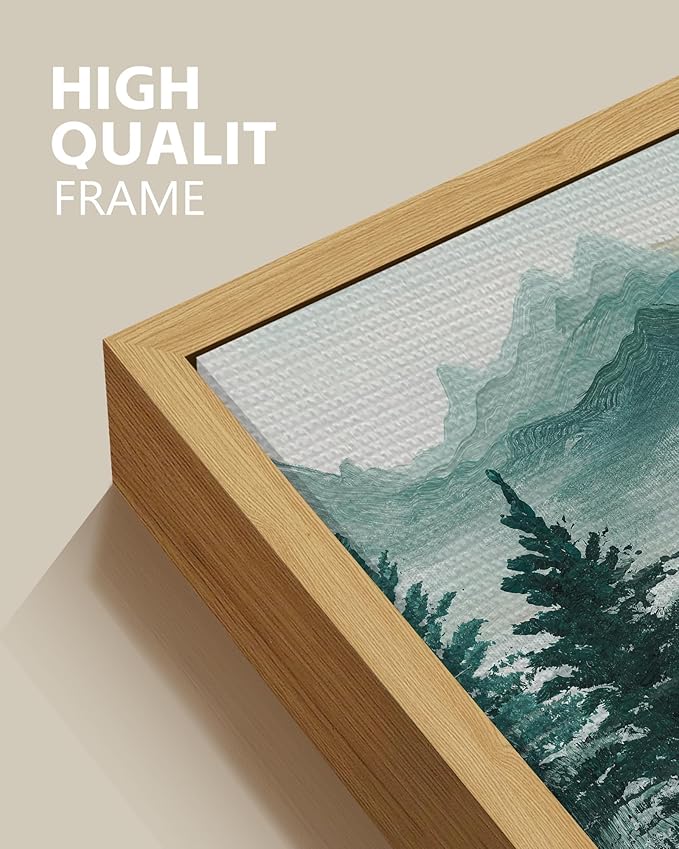 SHENIFY Fog Pine Green Tree Forest Canvas Wall Art 11x14in Framed Nordic Nature Modern Artwork Prints Decor - Natural Framed
