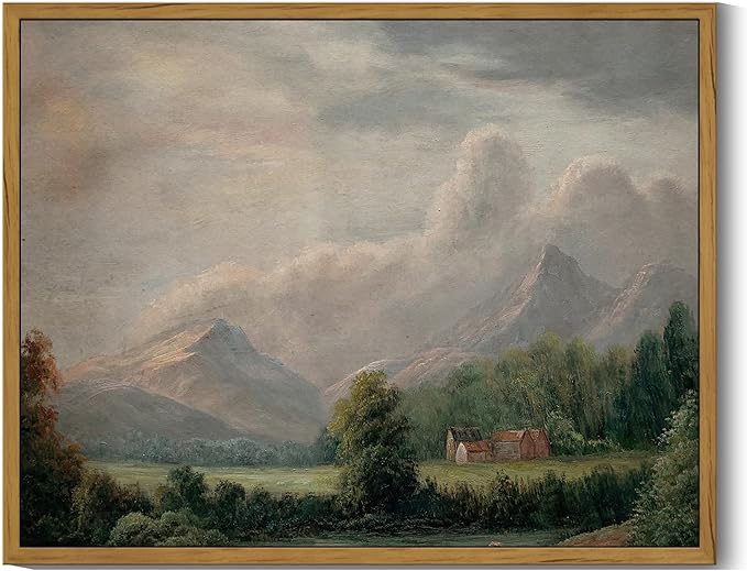 SHENIFY Vintage Framed Wall Art Rustic Cottage Country Riverside Landscape Scenery Home Decor Retro Mountain Decorations for Bedroom Ready to Hang Wall Artwork - 11x14in Natural Framed