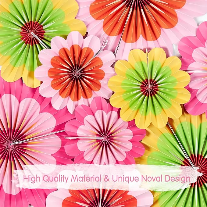 SUNBEAUTY 9 Pcs Paper Flowers Fans Hot Orange and Hot Pink Party Spring Summer Decorations Tissue Paper Flowers Decorations for Girl Groovy Birthday Baby Shower Wedding Bachelorette Room Wall Hanging