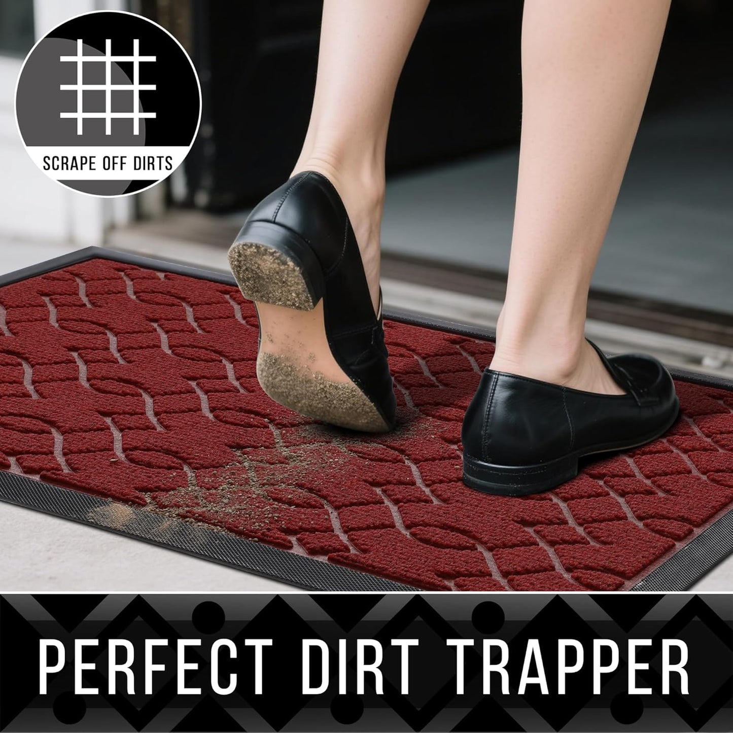 Yimobra Front Door Mat Outdoor Indoor 29.5x17, All-Season, All-Weather, Heavy Duty Welcome Door Mats Outside Entrance, Non Slip Porch Patio Entrance Mat, Red