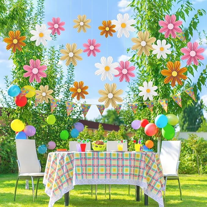 Containlol 12 Pcs Paper Flowers Decorations for Wall Sunflower Daisy Paper Fans Classroom Decoration 3D Floral Hanging Fans for Birthday Wedding Baby Shower Spring Decor(Multicolour,Hippie)