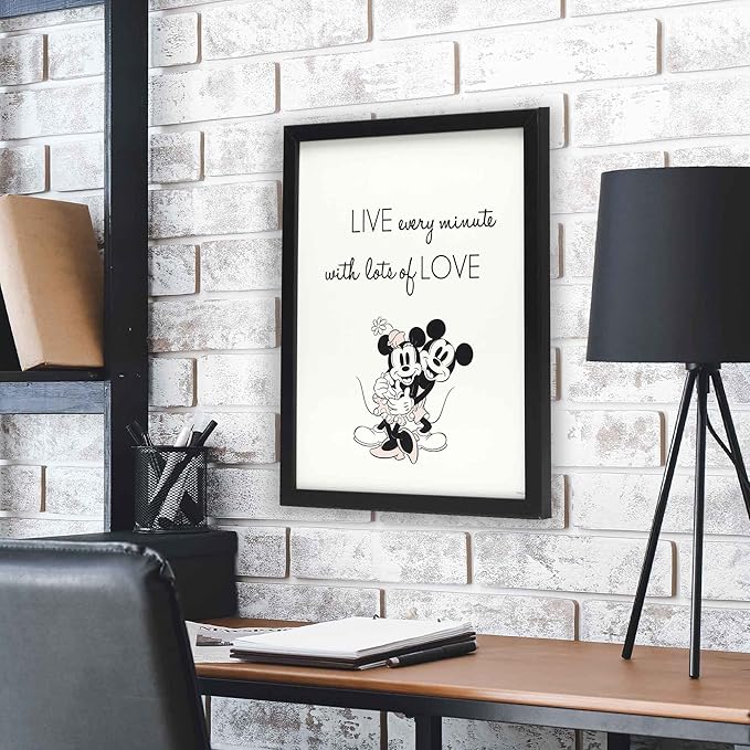 Disney Mickey and Minnie Nostalgic Framed Wood Wall Decor - Live Every Minute With Lots of Love