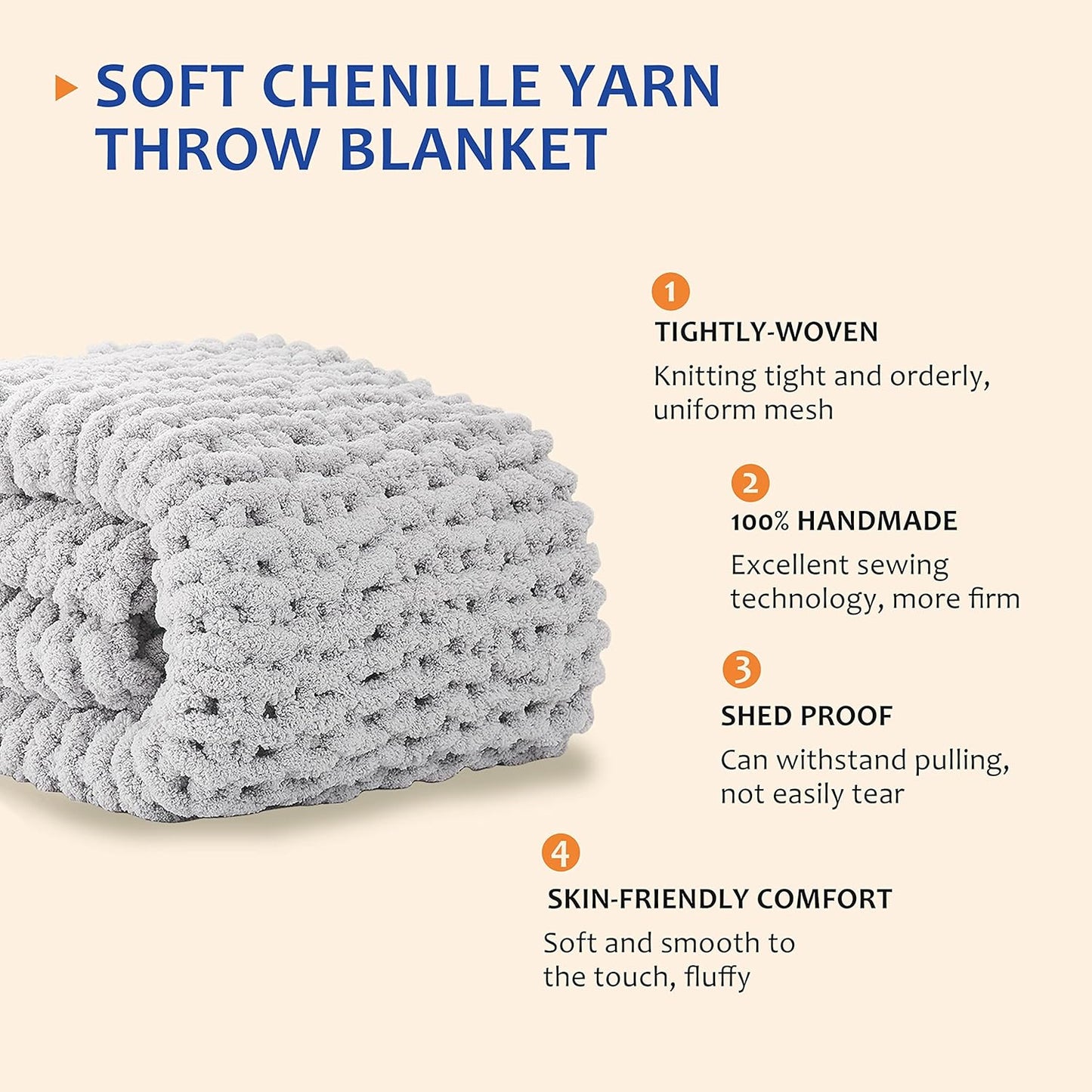 L'AGRATY Chunky Knit Blanket Throw - Soft Chenille Yarn Throw Blanket 40x50： Handmade Thick Cable Knit Crochet Blanke - Large Knit Blanket Chunky Rope Knot Throw Blanket for Couch Sofa Bed Home Decor