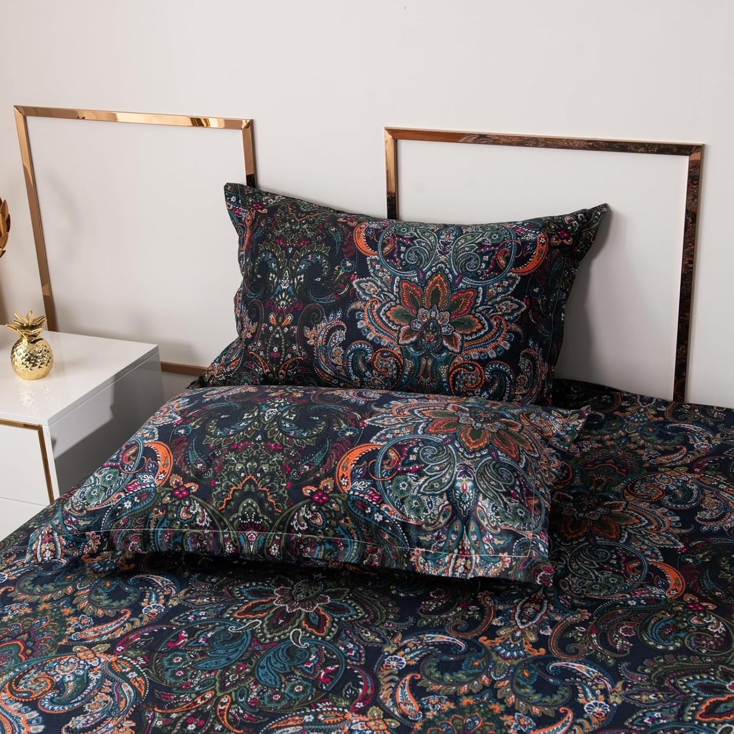 ABREEZE Luxury Vintage Black Duvet Cover Sets Damask Paisley Bedding Set Retro 100% Brushed Cotton Zipper Closure Bedding Collection Cal.King