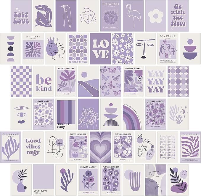 Purple Room Decor: Lavender Wall Collage Kit - Aesthetic Posters & Prints (50pcs, 4x6 inch) for Teen Boys & Girls