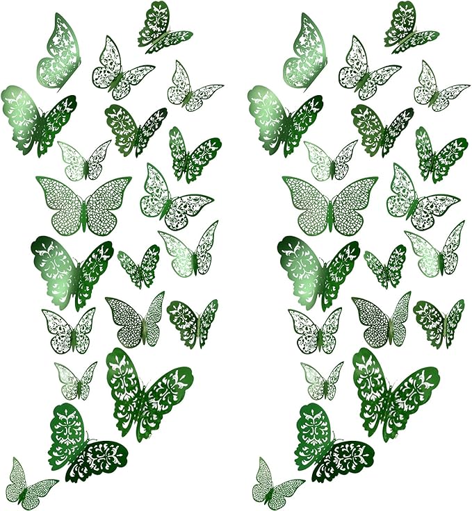 Bememo 72 Pieces 3D Butterfly Wall Decals Sticker Decal Wall Decor Art Decorative Sticker 3 Sizes for Room Offices Bedroom Bathroom Living Room Decor(Light Green)