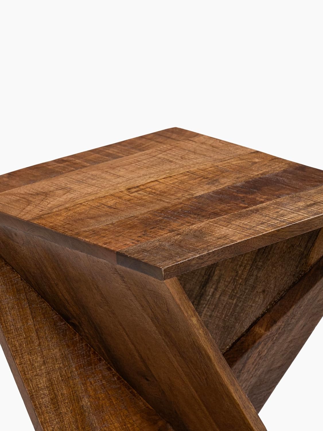 Modern Hand Made One-of-a-Kind Carved Mango Wood End Table, Farmhouse Side Table,Farmhouse End Table,Living Room,Bedroom, Accent Table, Contemporary Architectural Designed Natural