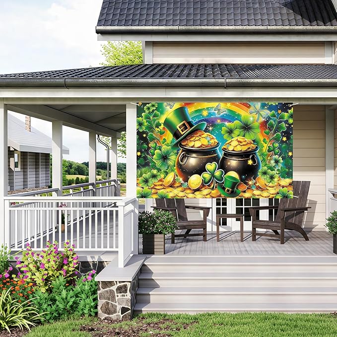 St Patricks Day Banner Backdrop 71"x43" St Patrick's Day Decorations Shamrocks Happy St. Patrick's Day Holiday Backdrop Wall Decor Bulletin Board for Indoor Outdoor Party