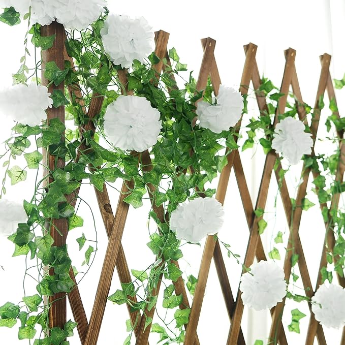 White Tissue Paper Pom Pom Garlands, Paper Flowers for Birthday Decorations, Baby Shower, Wedding Engagement, Bridal Shower, Spring Summer Party Decorations