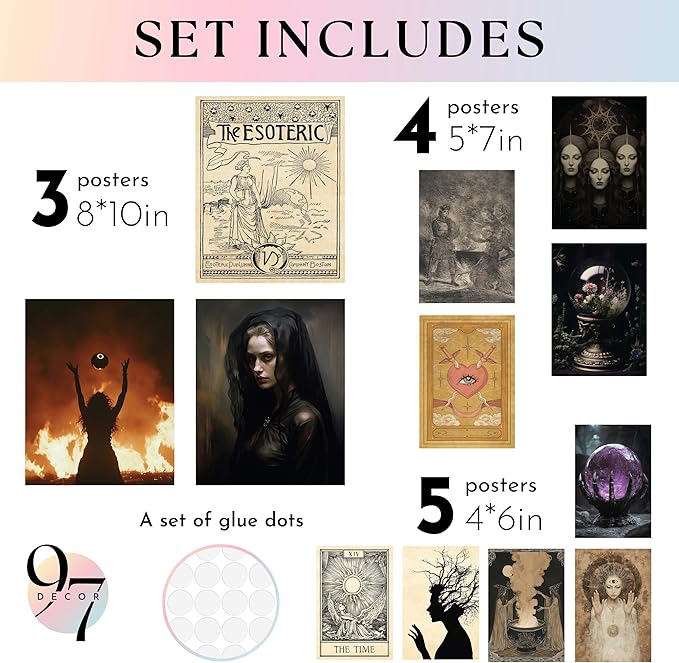 97 Decor Witchy Room Decor Aesthetic - Vintage Gothic Decorations For Bedroom, Horror Goth Room Aesthetic, Halloween Witchy Wall Art Prints, Creepy Dark Witch Posters Spooky Wall Decor (Unframed)