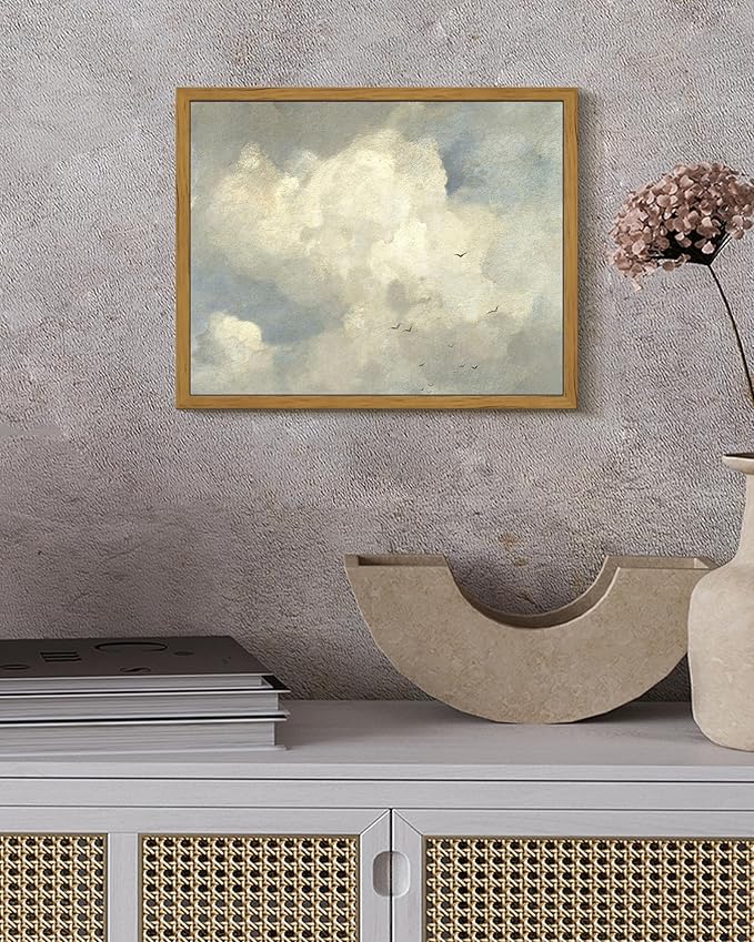 SHENIFY Vintage Landscape Framed Wall Art Sky Cloud Nature Farmhouse Decor Retro Classical Painting for Kitchen Living Room Bedroom Bathroom - 8x10in Natural Framed