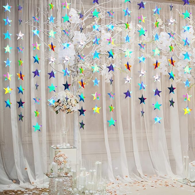 Patelai Glitter Star Garland Banner 2026 Graduation Decor 130 Feet Star Hanging Banner Twinkle Backdrop for Party Birthday Classroom Wedding Supplies(Holographic Iridescent)