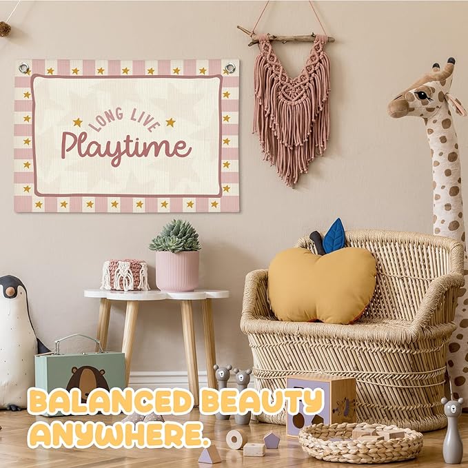 Playroom Wall Decor,Long Live Playtime Linen Canvas Banner,Pink Toddler Playroom Decor Kids Room Nursery with Star Pattern Wall Decor for Toddler Girls Toy Room Bedroom,30x20 Inch