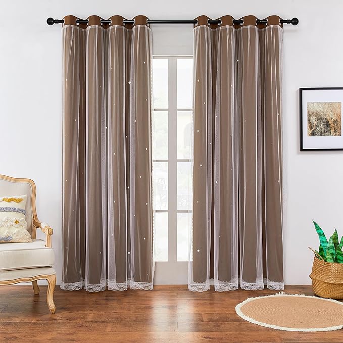 XiDi Blackout Curtains for Bedroom Windows - 96 in Long, 52 in Wide, 2 Panel Brown Unicorn Pattern for Girls & Kids Room Decor