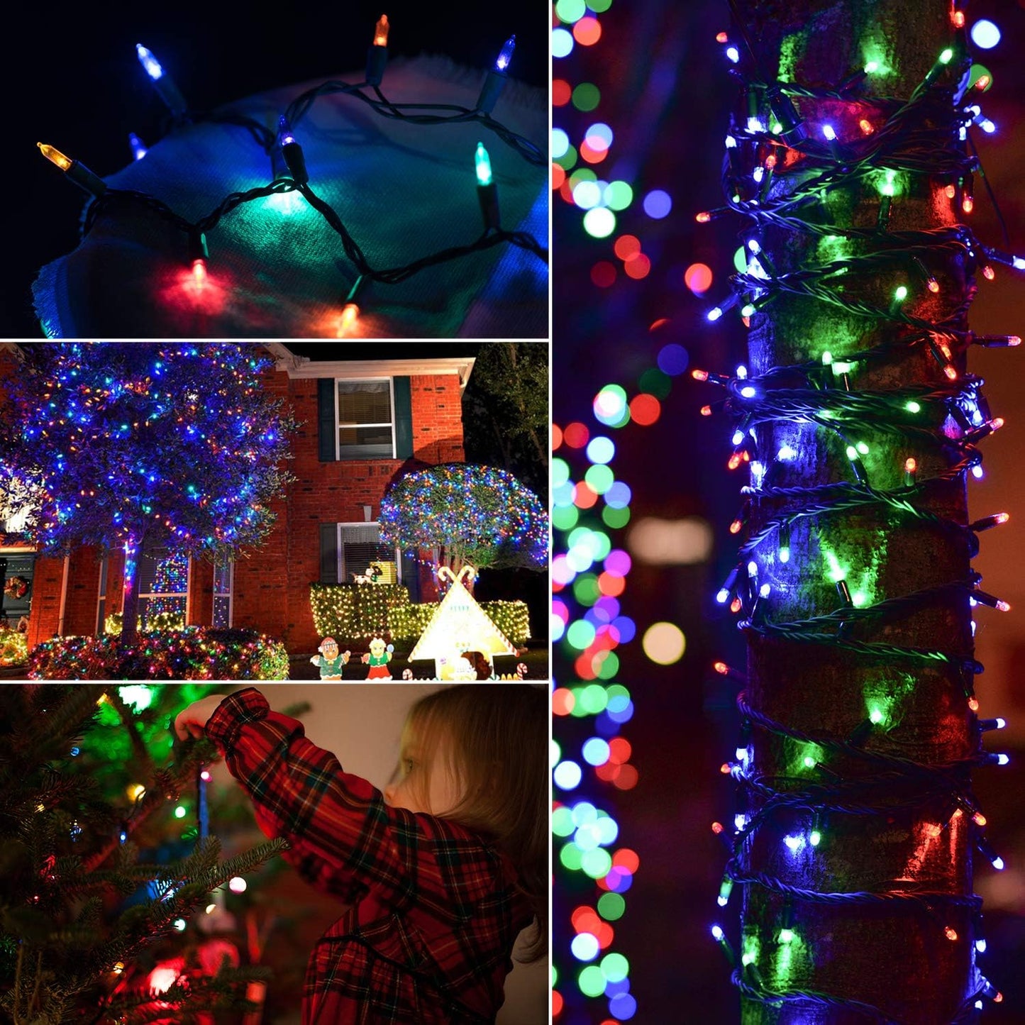 200 LED Christmas String Lights Outdoor 75 Ft. 9 Modes with Remote Timer Dimmer Extendable Mini Fairy Lights Plug in for Indoor Xmas Trees Wedding Decor, Warm White + Multicolored