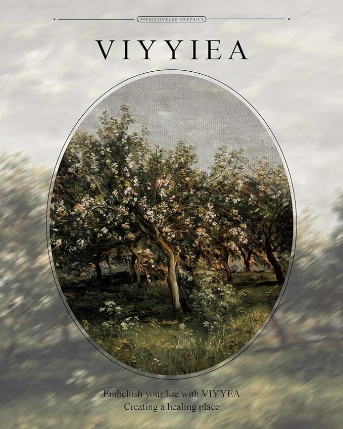 VIYYIEA Gold Framed Impressionist Landscape Orchard Wall Art, Elegant Nature Scene for Living Room Decor | Zero-Glare No Glass Design, Lightweight Canvas Painting | 13x16 Inch