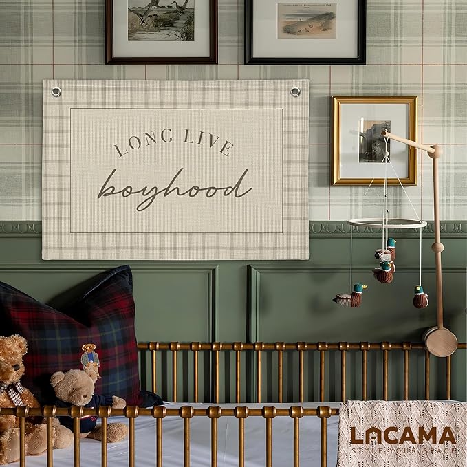 Lacama Long Live Boyhood Banner Baby Boy Nursery Decor, Boy Nursery Decor, Vintage Wall Hanging Flag Decor for Nursery Playroom Toddler Room, Boys Room Decor 30x20 In