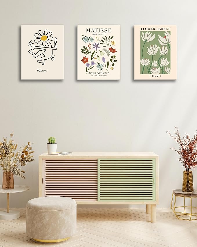 HesenDot 16x12IN Matisse Wall Art,Framed Canvas Bathroom Wall Art Pictures,Wood Framed Abstract Prints for Bedroom,Living Room,Minimalist Office Wall Decor 3Pack