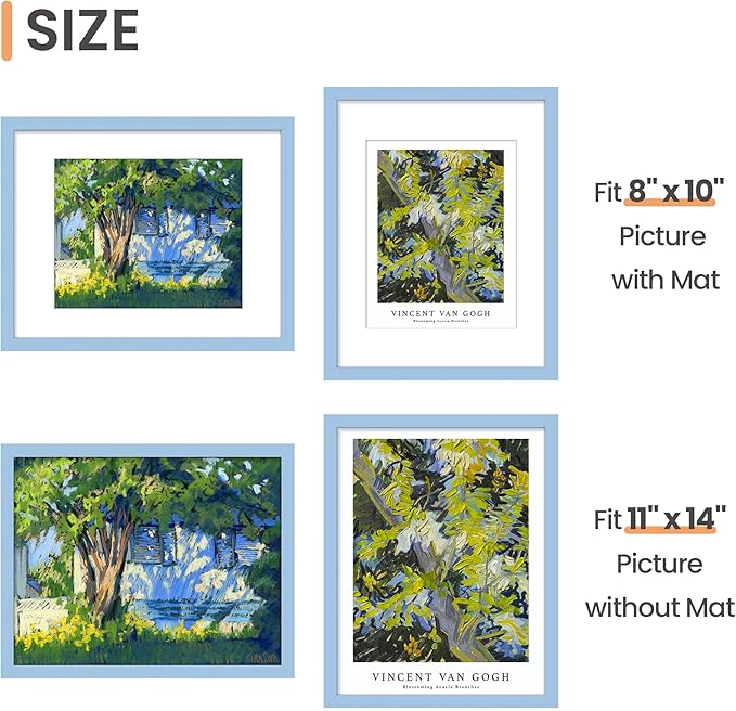 upsimples 11x14 Picture Frame Set of 5, Display Pictures 8x10 with Mat or 11x14 Without, Wall Gallery Photo Frames, Blue