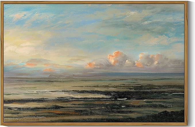 SHENIFY Vintage Framed Wall Art Coastal Sky Landscape Scenery Rustic Home Decor Retro Decorations for Farmhouse Hallway Bedroom Ready to Hang Wall Artwork - 16x24in Natural Framed
