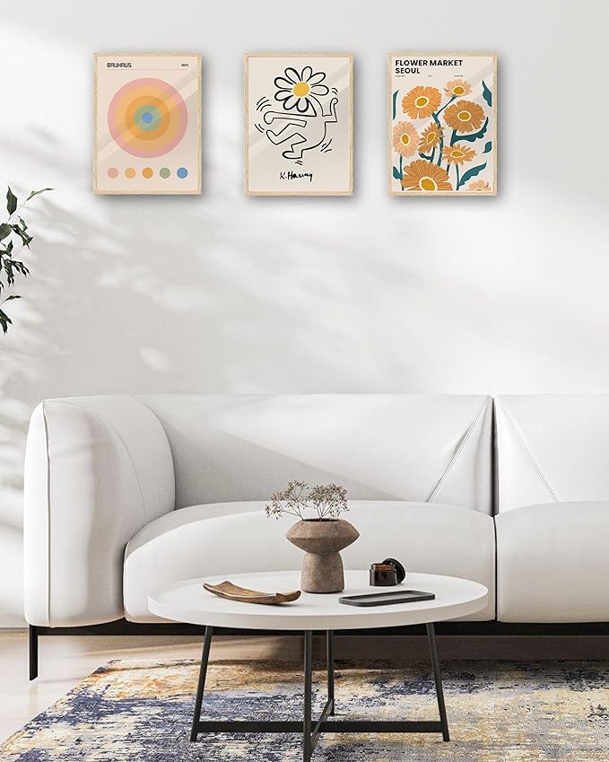 KensTro Unframed Minimalist Matisse Yellow Flower Petals Wall Art Prints,12x16in Canvas Colorful Concentric Circles Pattern Paintings for Art Poster Decor in Kitchen,Bathroom,Living Room,Bedroom 3Pack