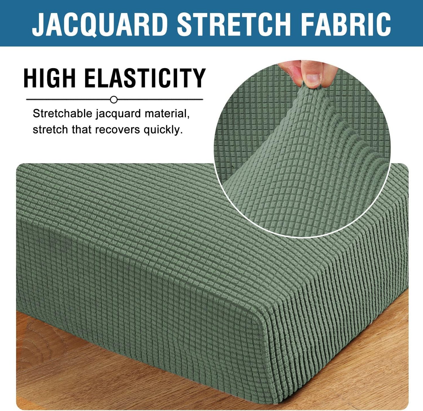 H.VERSAILTEX Super Stretch Individual Seat Cushion Covers Sofa Covers Couch Cushion Covers Slipcover Sets Thick Jacquard Textured Twill Fabric (2 Piece Medium Sofa Cushion Covers, Loden Frost)
