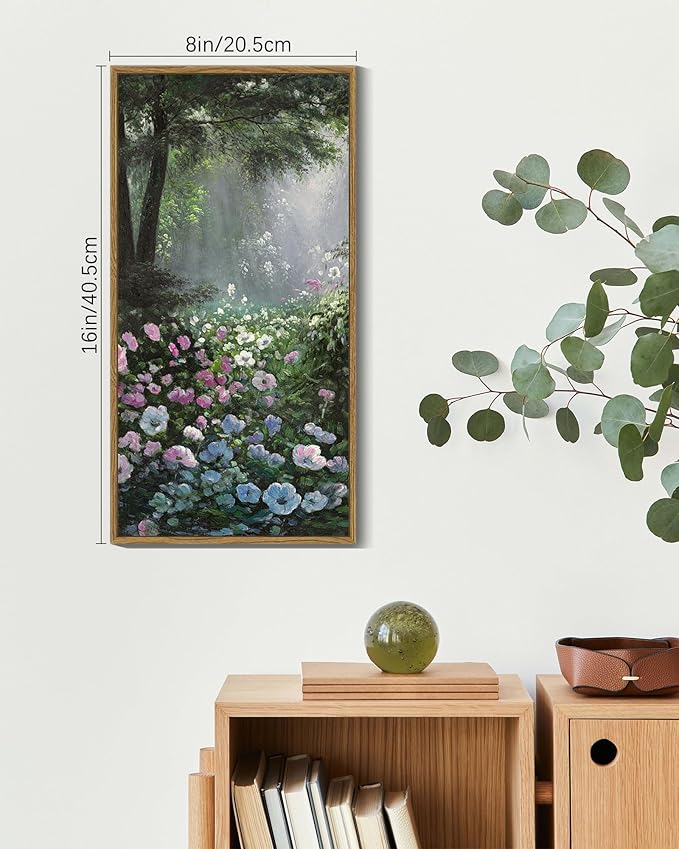 SHENIFY Vintage Floral Framed Wall Art Garden in Flower Scenery Farmhouse Decor Retro Flower Sea Field Painting for Bedroom Living Room Ready to Hang Wall Artwork - 8x16in Natural Framed