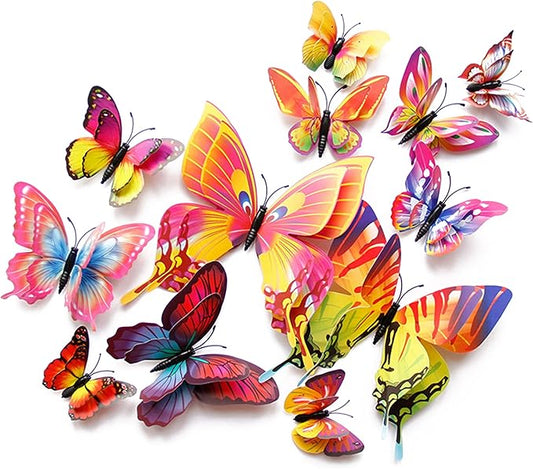 Butterfly Wall Decor 72 PCS, 3D Butterflies Stickers for Party Decorations with Magnets(Multiple Colour, 72)