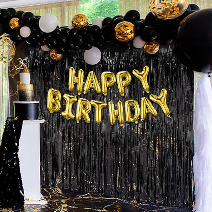 5 Pack Black Party Streamers Backdrop Tinsel Foil Fringe Curtains Halloween & Birthday Party Decorations