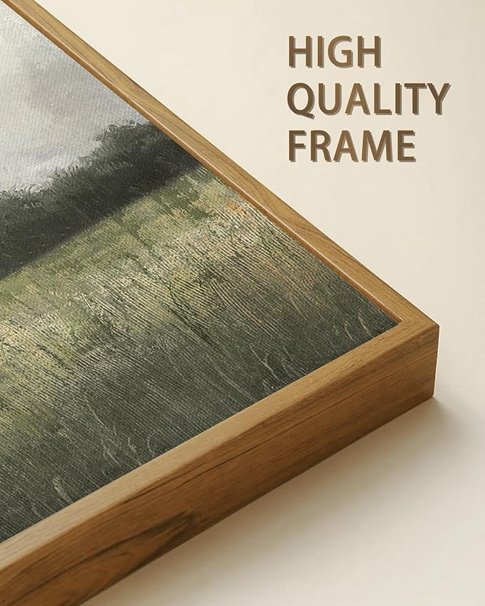 SHENIFY Vintage Landscape Framed Wall Art Country Meadow Scenery Farmhouse Decor Retro Painting for Living Room Bedroom Ready to Hang Wall Artwork - 16x24in Natural Framed