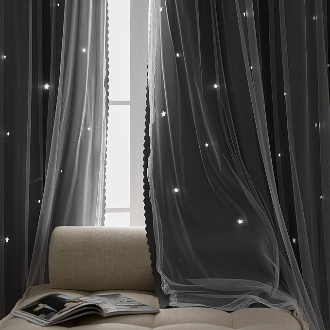 XiDi Black Out Curtains for Bedroom, Curtains for Girls Bedroom Decor, Kids Curtains 2 Panel Set, Blackout Curtains for Living Room Curtains 84 inches Long 2 Panel Grey