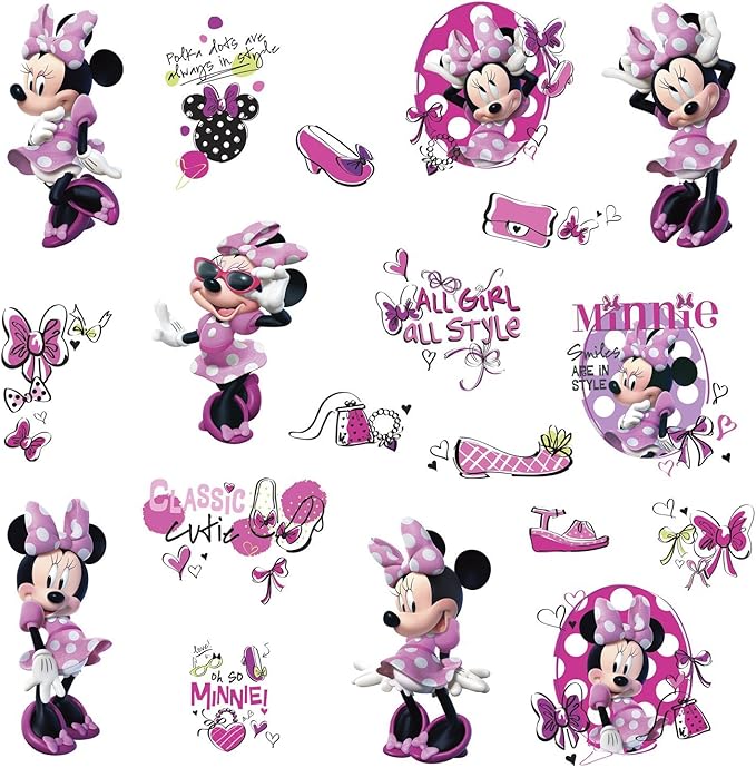 RoomMates RMK2554SCS Minnie Fashionista Peel and Stick Wall Decal, Pink