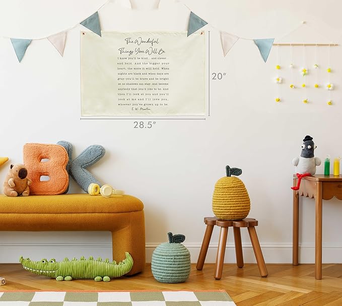 Nursery Rectangular Canvas Banner Wall Decor for Nursery Bedroom Playroom Decor,Poster Flag Sign Wall Art for Boy Girl Kids Teen,Baby Shower Birthday Easter Christmas Gift-The Wonderful Things