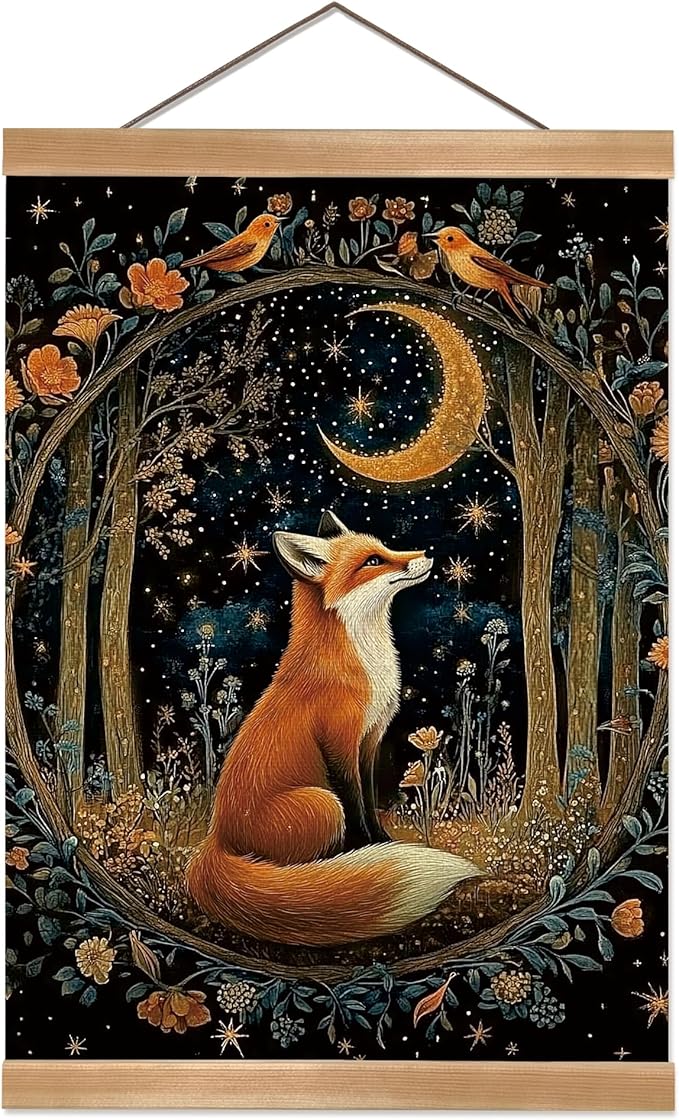 William Morris Abstract Wall Art Decor,Vintage Fox Design Poster, Vintage Hanging Wall Painting Animal Buck Art, Mid-Century& Dark Academia Decor, Gothic Canvas Poster for Oficce and Home(Fox-2)