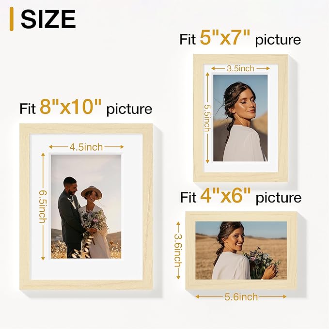 Vittanly Picture Frames Set of 10, Picture Frames Collage Wall Decor with Two 8x10, Four 5x7, and Four 4x6 Photo Frames, Gallery Wall Frame Set for Wall or Tabletop Display, Natural