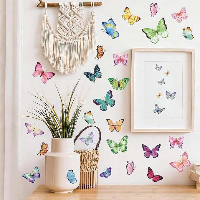Butterfly Wall Decals 76Pcs, 8 Sheets Colorful Butterflies Wall Stickers Peel and Stick for Girls Bedroom Nursery Room DIY Art Decorations