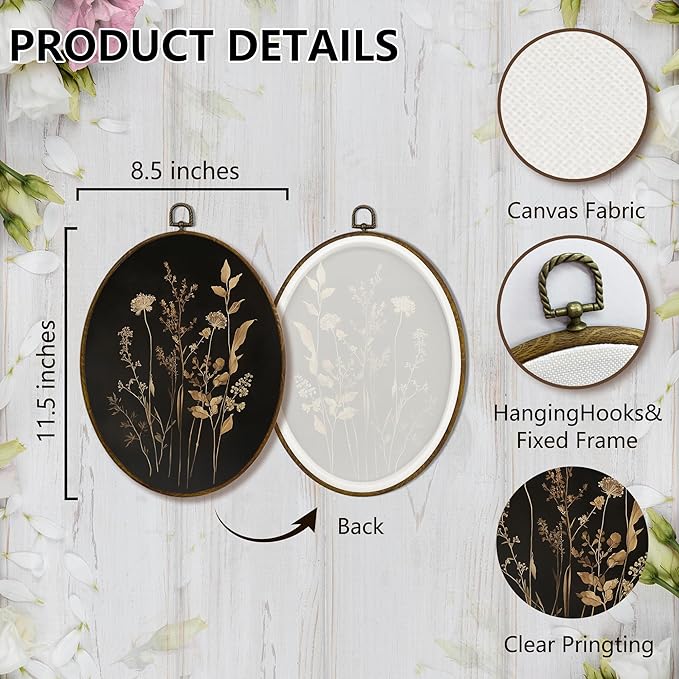 XNXLDYLH Rustic Fall Dark Botanical Oval Framed Wall Art Decor, Dark Cottagecore Academia Floral Hanging Wall Decor Decorations, Vintage Moody Gothic Canvas Prints Wall Art Paintings, 8.5x11.5 Inches